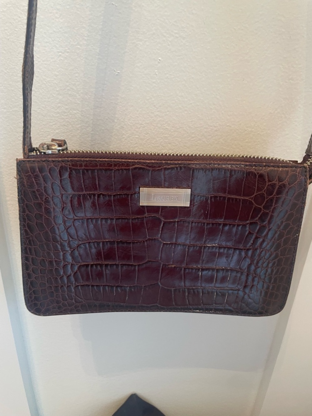 Lauren Ralph Lauren Croc-Embossed Leather Crossbody - Dark Brown